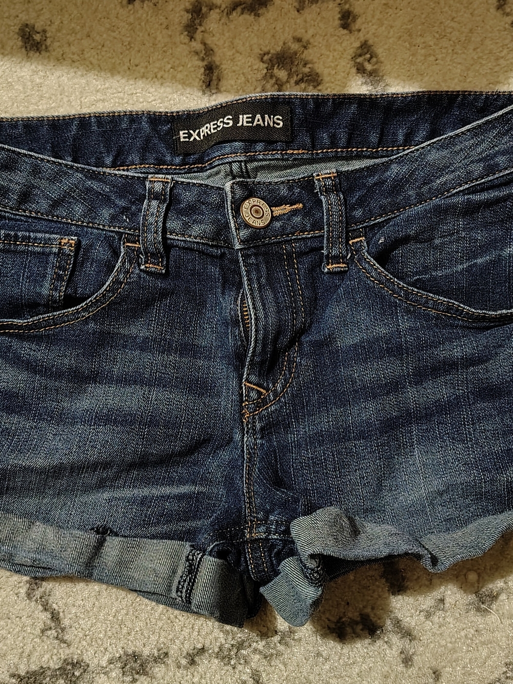 Express Jeans Dark Wash Rolled-Hem Denim Shorts